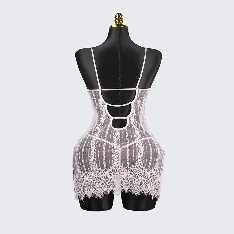 Sheer Pink Lace Chemise Slip Dress