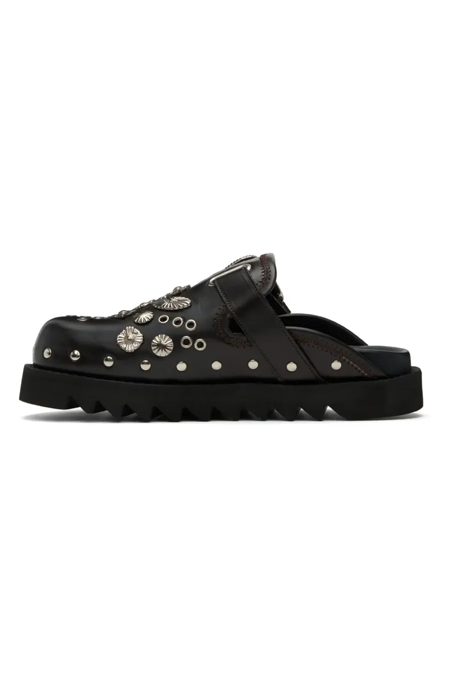 Vintage Half-Sandal Mules with Thick Sole, Rivets, and Flat Heel