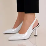 Shiny Step Slingback Heels C-103