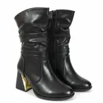 Boot with Geometric Heel and Ruched Design B-62
