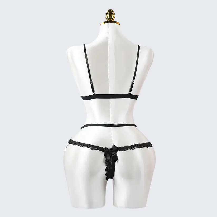 Sexy Black Lace Embroidery Erotic Cut-Out Bodysuit