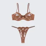 Sexy Mesh Embroidered See-Through Bra Thong Lingerie Set