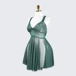 Sheer Fine Mesh Embroidered Babydoll Spaghetti Strap Lingerie