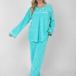 Women’s Velvet Pajama Set – Soft Embroidered Winter Sleepwear | Cozy Warm Homewear