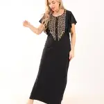 Elegant Embroidered Nightgown – Cotton with 1/2 Butterfly Sleeves