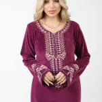 Cotton Jacquard Winter Nightgown for Women – Warm & Soft Sleepwear with Elegant Embroidery – Long Winter Home Dress