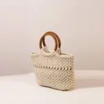 Handcrafted Macramé Statement Handbag – Bohemian Woven Tote with Wooden Handles