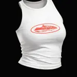 White in red corteiz top