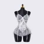 White Lace Embroidery See-Through Hollow Sexy Corset Tops