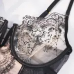 Lace Floral Embroidered Bodysuit Gloves Set