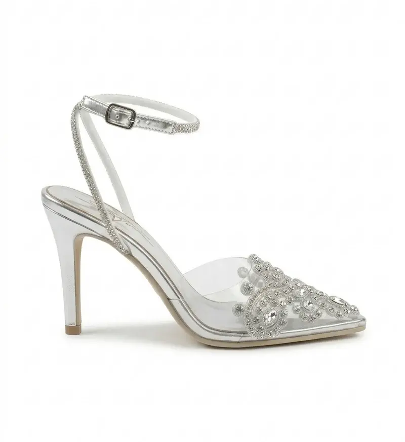 Elegant Front Detail Heels with Sparkling Ankle Strap C-105