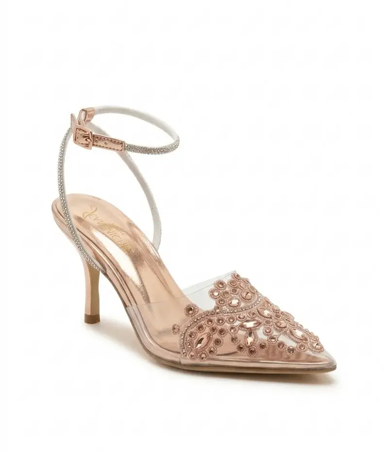 Elegant Front Detail Heels with Sparkling Ankle Strap C-105