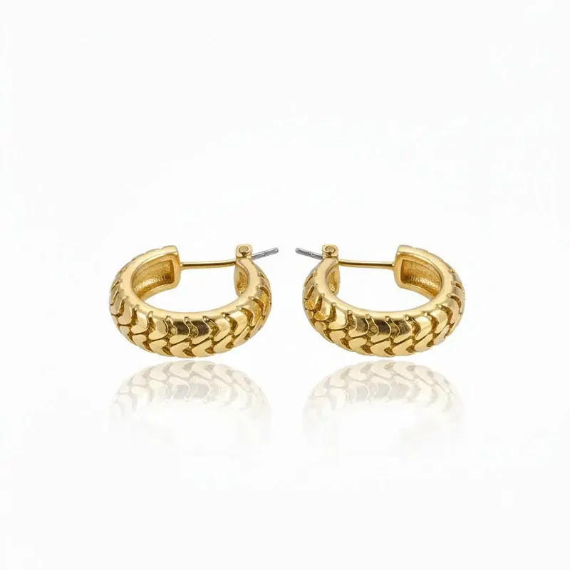 Textured Hoop Stainless Steel Earrings EA-202