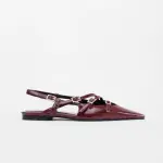 Multi TOE THREE STRAPS CLARET PATENT Flat BALLERINAS
