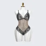 Plus Size Sheer Leopard Print Bodysuit