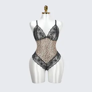 Plus Size Sheer Leopard Print Bodysuit