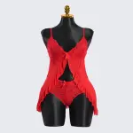 Red Full-body Lace Top Panty Set