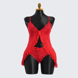 Red Full-body Lace Top Panty Set