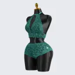 Sexy Green Lace Embroidery Halter Neck Bra Panty Set