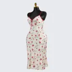 Rose Print Deep V Spaghetti Straps Dress