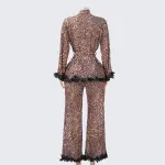 Leopard Contrast Cuffs 2 Piece Silky Pajama Set