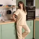 Boutique Beige Ruffled Cotton Pajamas