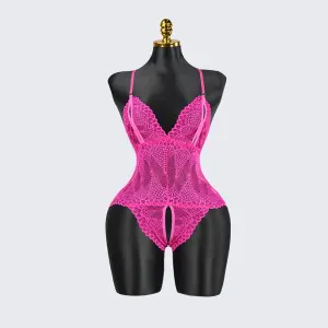 Peach Mesh Lace Lingerie Bodysuit