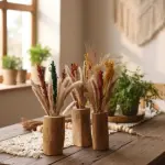 Handcrafted Wooden Vases with Dried Flowers – Natural Boho Decor for Modern Living