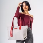 Tote Bag with Contrast Handle - MARRON