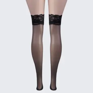 Floral Lace-Trim Thigh-High Stockings