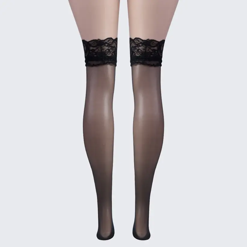 Floral Lace-Trim Thigh-High Stockings