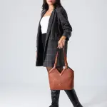 V-Cut Shoulder Bag-camel