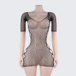 Sheer Fishnet Bodycon Dress Lingerie Hollow Out Chemise