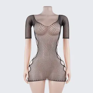 Sheer Fishnet Bodycon Dress Lingerie Hollow Out Chemise