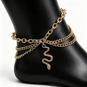 Women's Fashion Multi-Layer Metal Tassel Snake Pendant Anklet