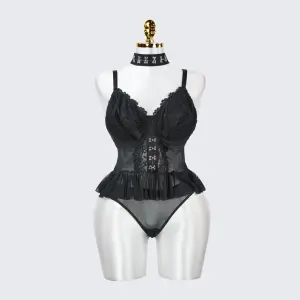 Plus Size Lace Sheer Ruffle Tummy Control Lingerie Set