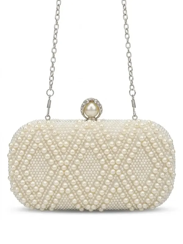 Pearl-Embellished Evening Bag with Geometric Diamond Pattern VS-70