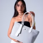 Tote Bag with Contrast Handle - white