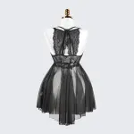 Sheer Fine Mesh Embroidered Babydoll Spaghetti Strap Lingerie