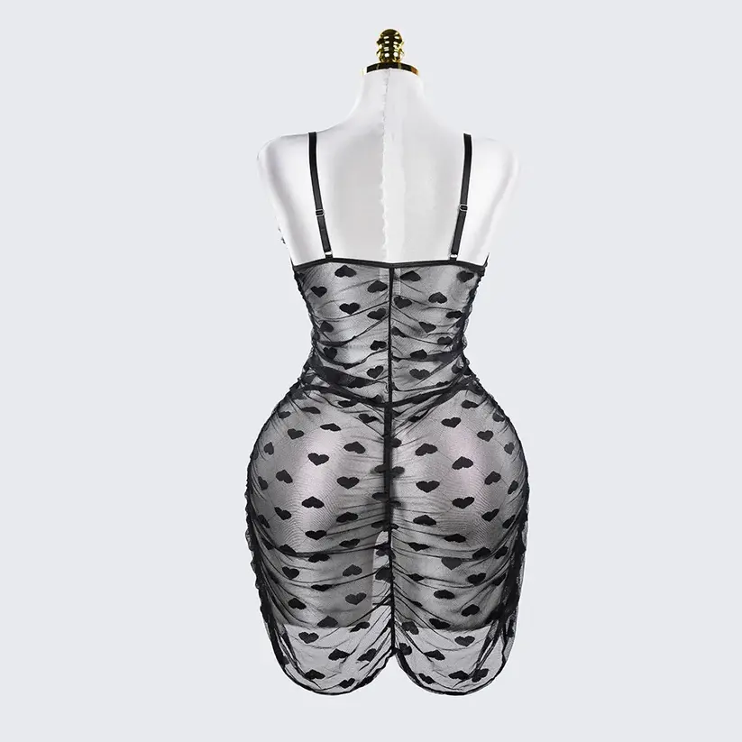 Plus Size See-Through Mesh Heart Lace Dress Lingerie Set