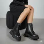 Boots leather with diamonds on the side – B-50