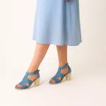 Leather Block Heel Sandals – Perforated Design - C-69
