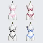Geometric Lace Embroidery Lingerie Set