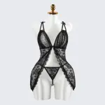Sexy Black Lace Embroidery Sheer Seduction Babydoll Lingerie