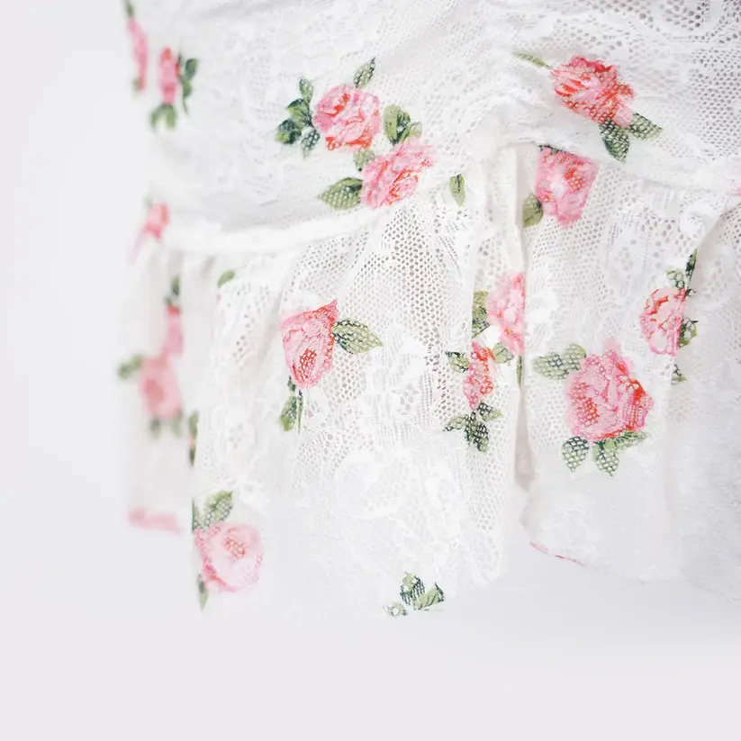 Deep V Rose Print Chemise Spaghetti Strap Slip Dress