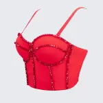 Boned Corset Outerwear Rhinestone Bead Spaghetti Strap
