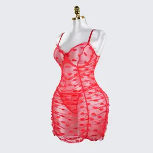 Plus Size See-Through Mesh Heart Lace Dress Lingerie Set