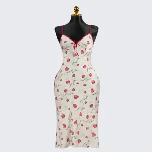 Rose Print Deep V Spaghetti Straps Dress