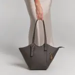 Geometric Bucket Shoulder Bag - cafe