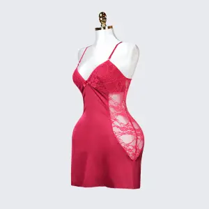 Ruby Romance Red Lace Paneled Spaghetti Strap Nightgown
